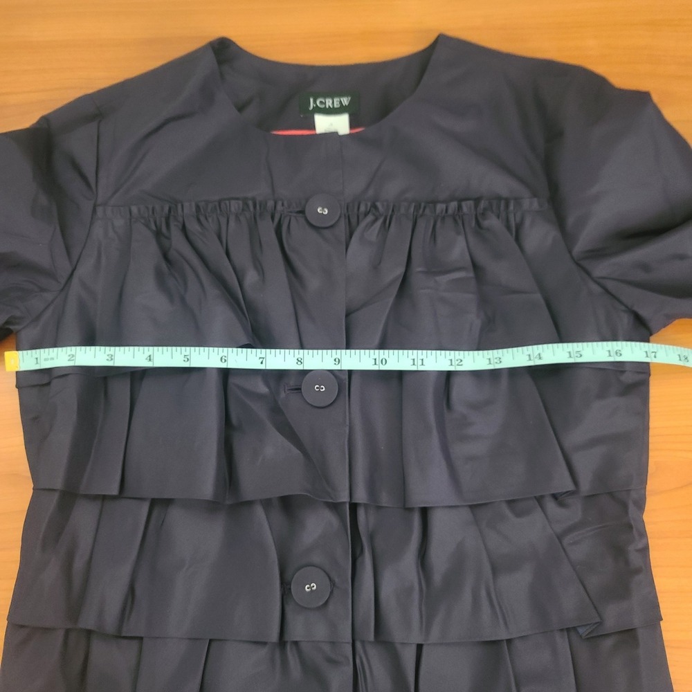 J. Crew Navy Blue Tiered Layered 100% Silk Jacket Sz 0 - Picture 5 of 7